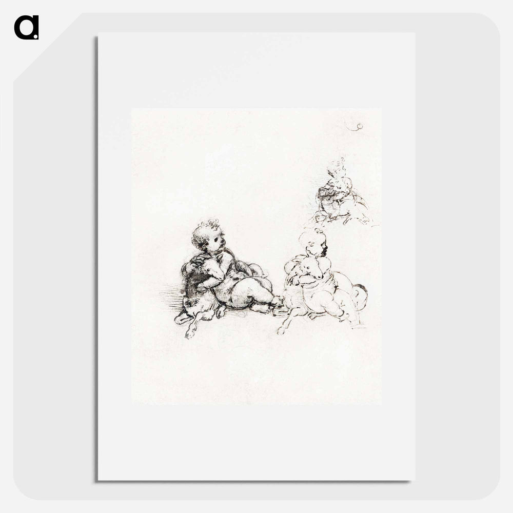 Studies for the Christ Child with a Lamb - Leonardo da Vinci Poster.