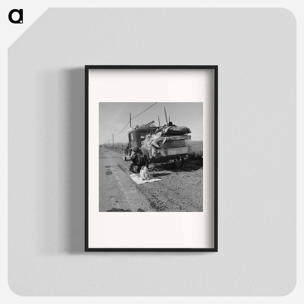 Tracy (vicinity), California. Missouri family of five who are seven months old from the drought area on US Highway 99. - Dorothea Lange Poster.