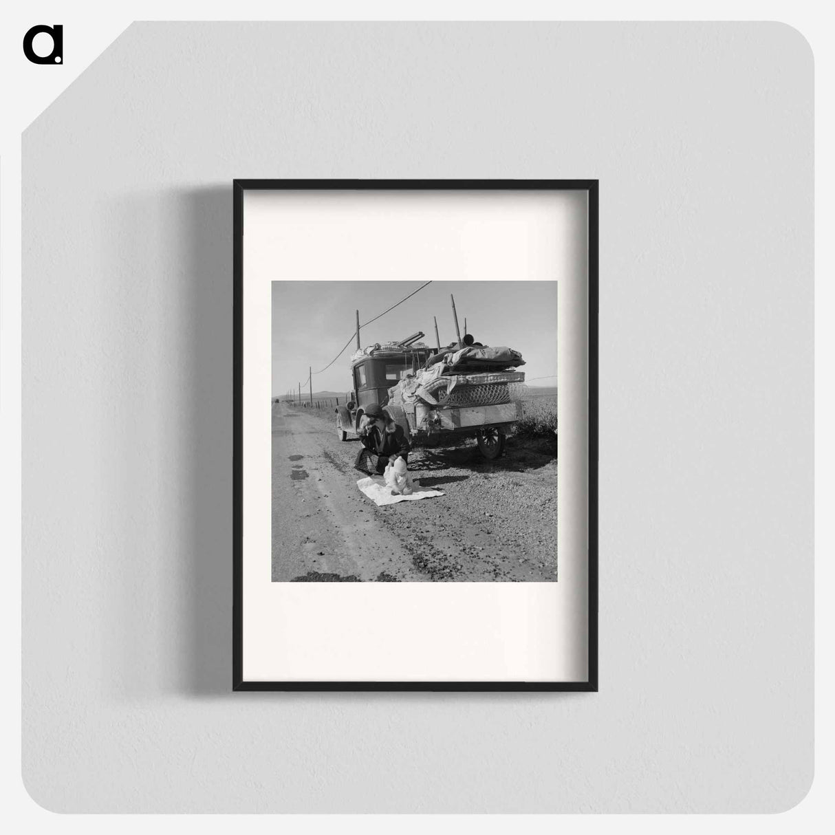 Tracy (vicinity), California. Missouri family of five who are seven months old from the drought area on US Highway 99. - Dorothea Lange Poster.