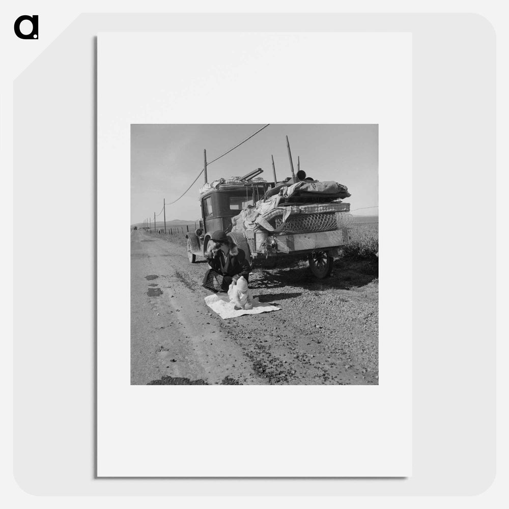 Tracy (vicinity), California. Missouri family of five who are seven months old from the drought area on US Highway 99. - Dorothea Lange Poster.