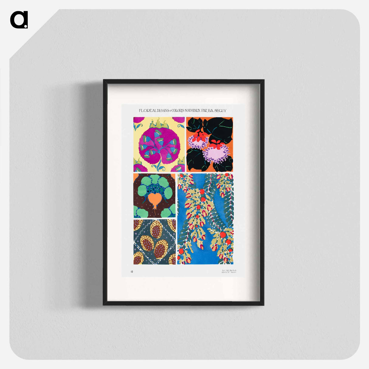 Botanical colorful background, vintage art deco & art nouveau background, plate no. 12. from our own original edition of Floréal: dessins and coloris nouveaux - E.A.セギー Poster.