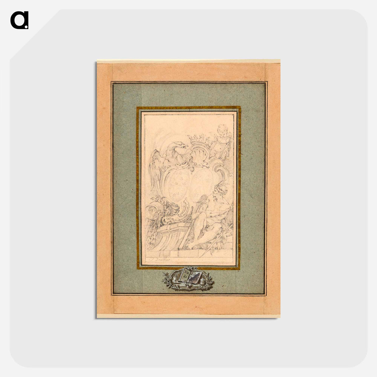 アートポストカード-Armorial Bookplate for Crozat, Baron de Thiers - フランソワ ブーシェ Postcard.