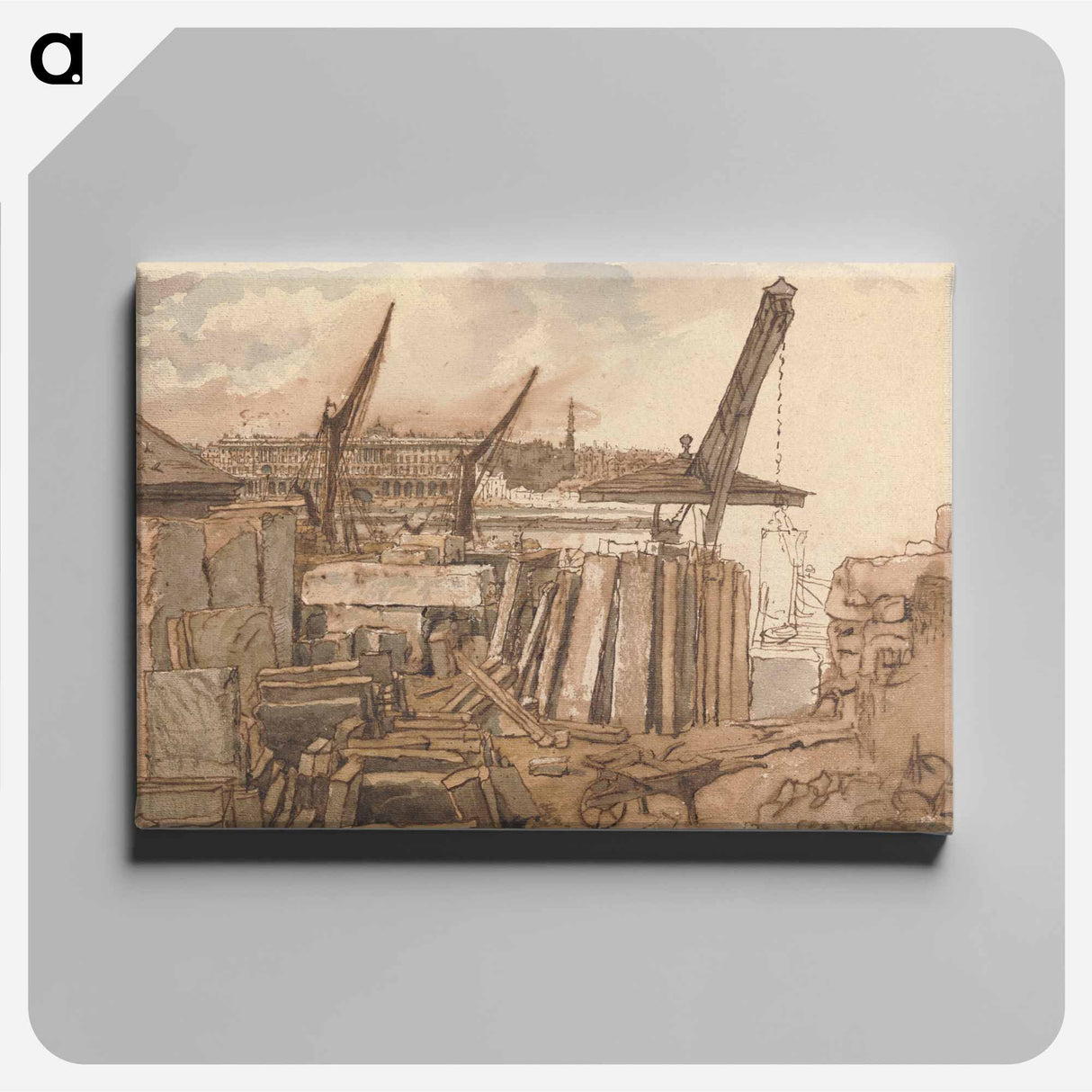 The Building of Waterloo Bridge - William Henry Hunt Canvas.