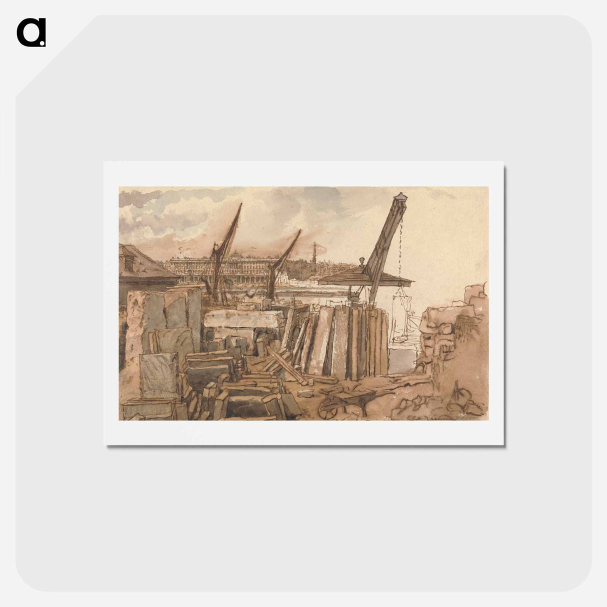 アートポストカード-The Building of Waterloo Bridge - ウィリアム ヘンリー ハント Postcard.