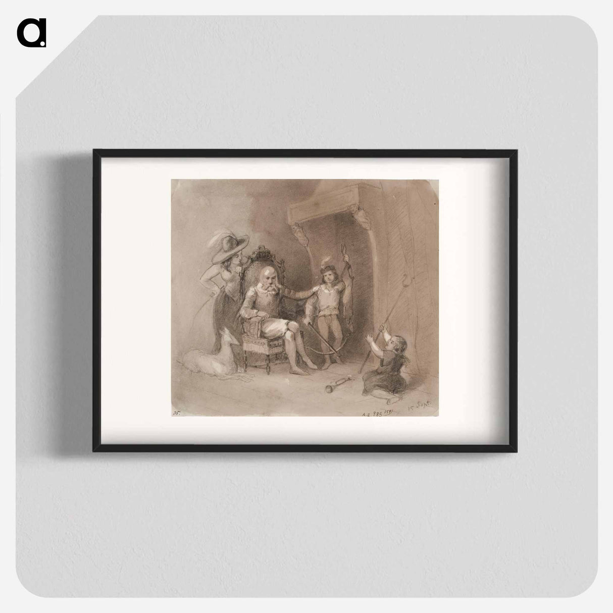 Vanha mies istumassa karmituolissa takan edessä - アンダース エクマン Poster.