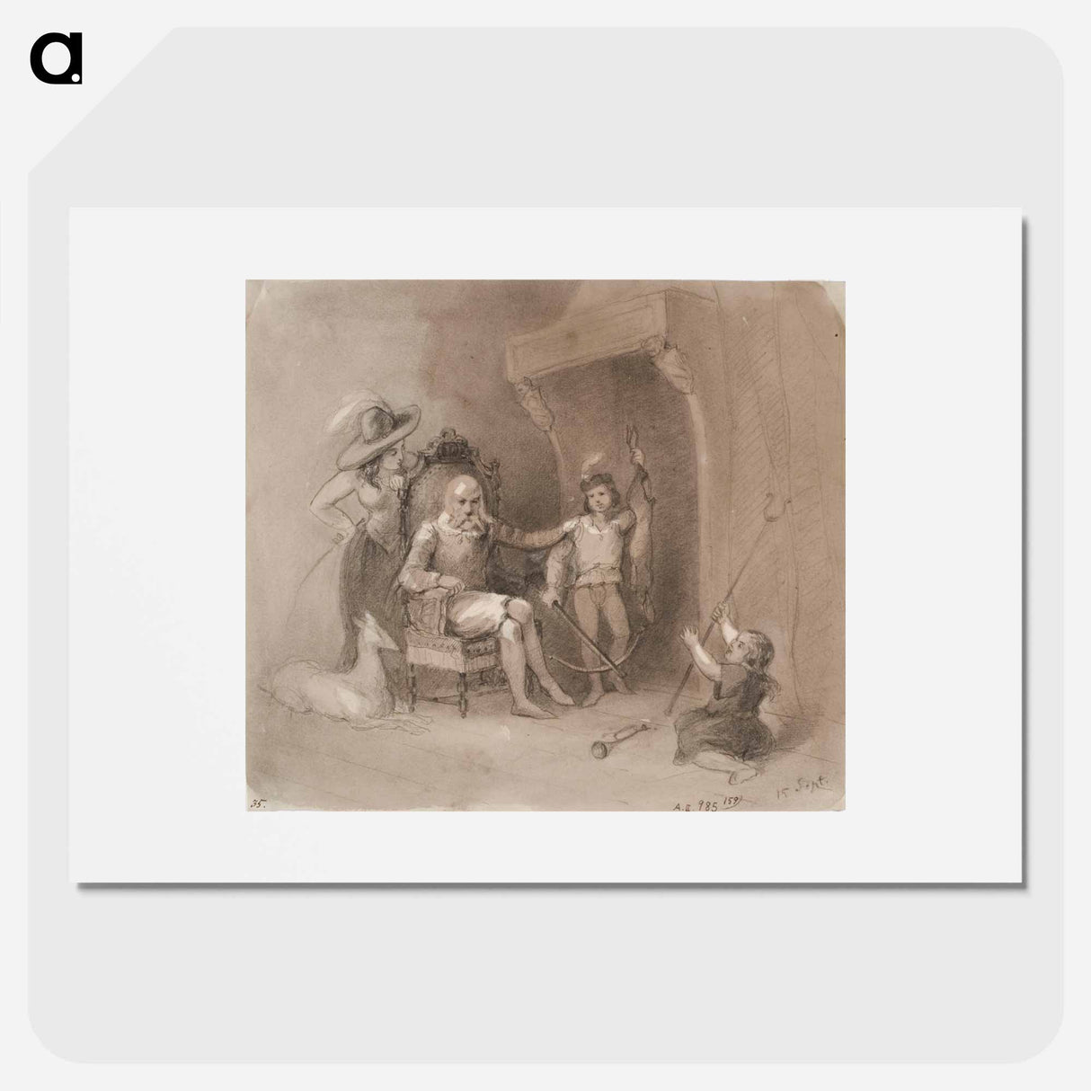 Vanha mies istumassa karmituolissa takan edessä - アンダース エクマン Poster.