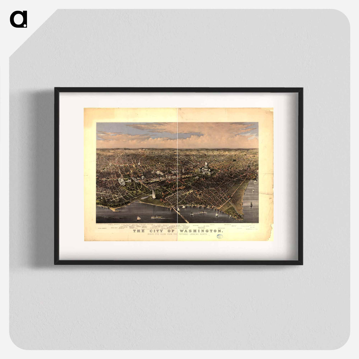 The City of Washington birds-eye view from the Potomac-looking north - アンティーク地図 Poster.