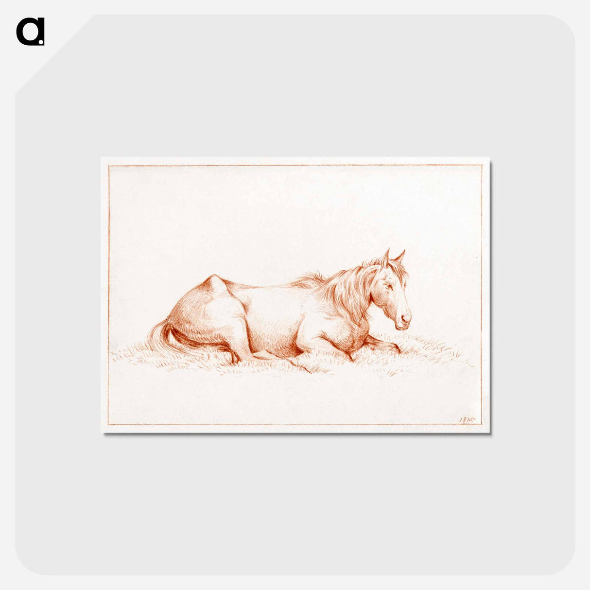 アートポストカード-Horse lying in the grass - ジャン ベルナール Postcard.