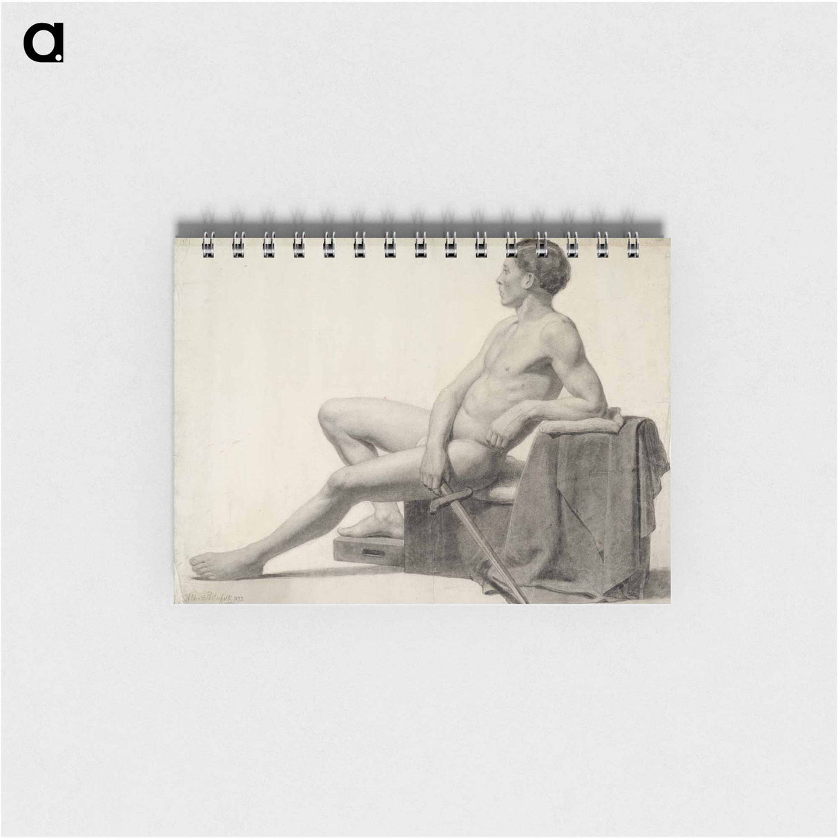Seated male model holding a sword, academy study - アルバート エーデルフェルト Memo.