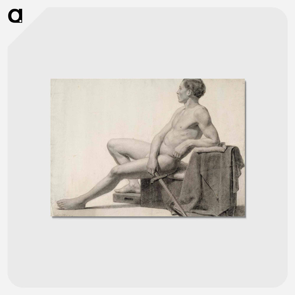 Seated male model holding a sword, academy study - アルバート エーデルフェルト Postcard.