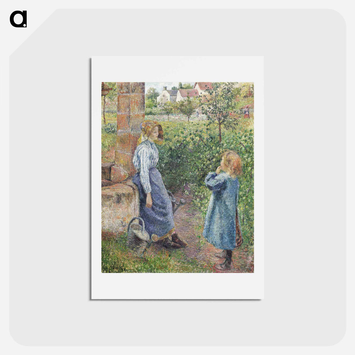 アートポストカード-Woman and Child at the Well - カミーユ ピサロ Postcard.