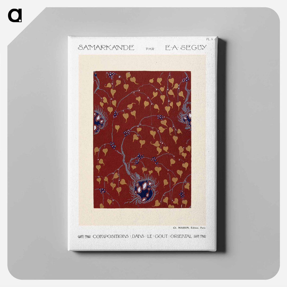アートパネル-Art Nouveau Flower pattern pochoir print in oriental style - E.A.セギー Canvas.