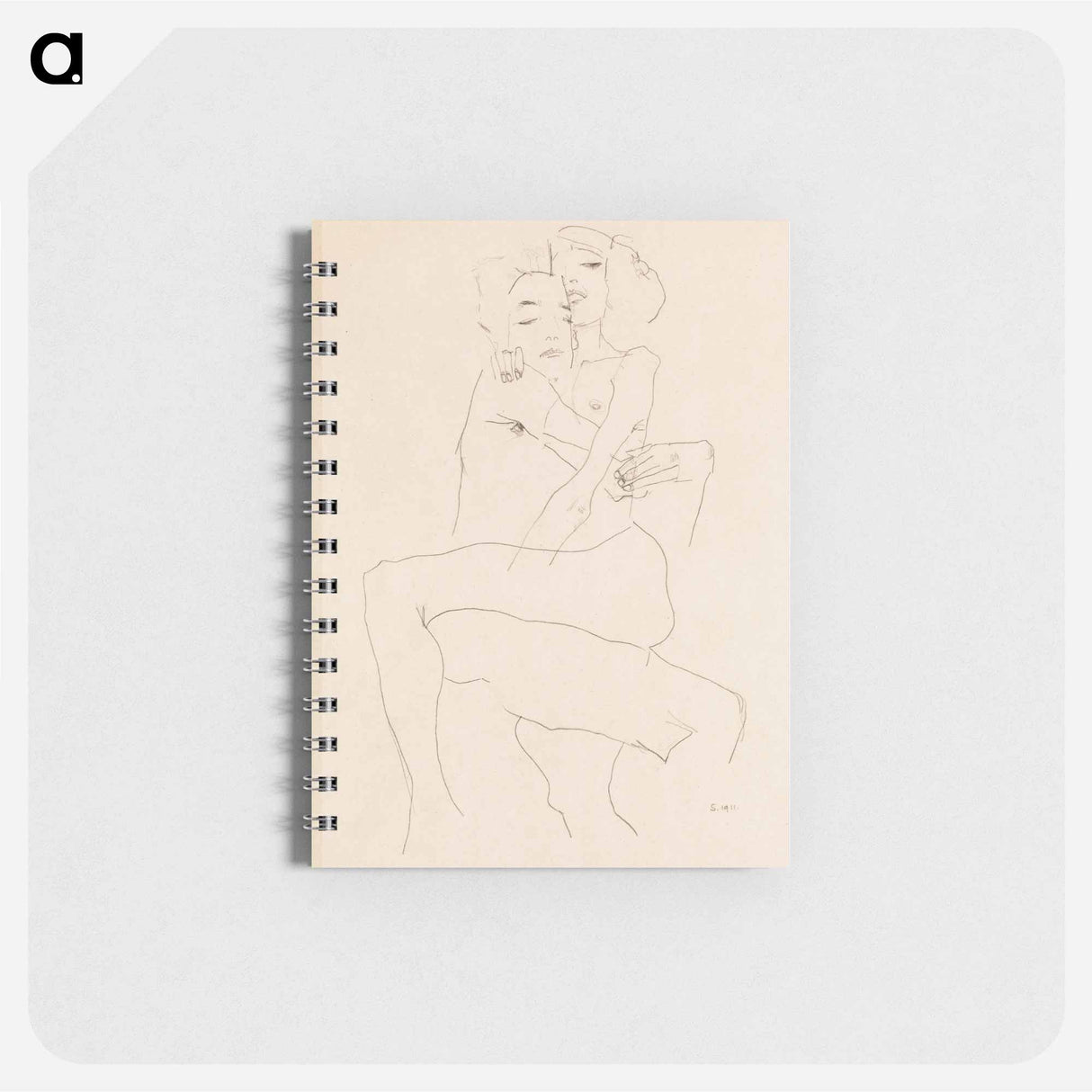 Naked man and woman. Couple Embracing - エゴン シーレ Memo.