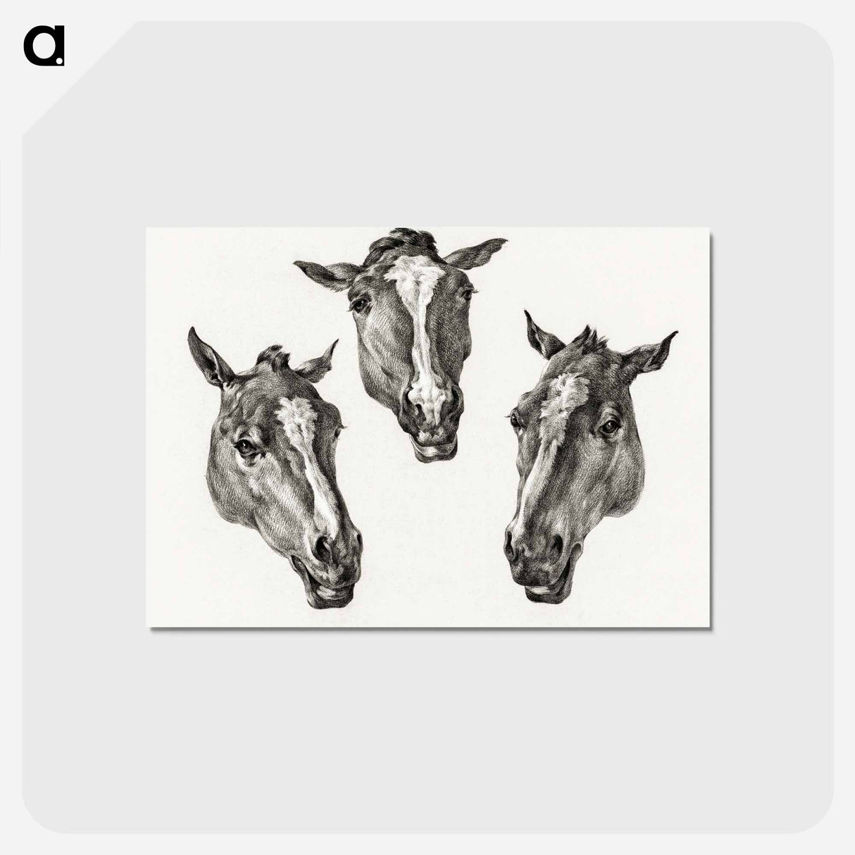 アートポストカード-Three horse heads - ジャン ベルナール Postcard.