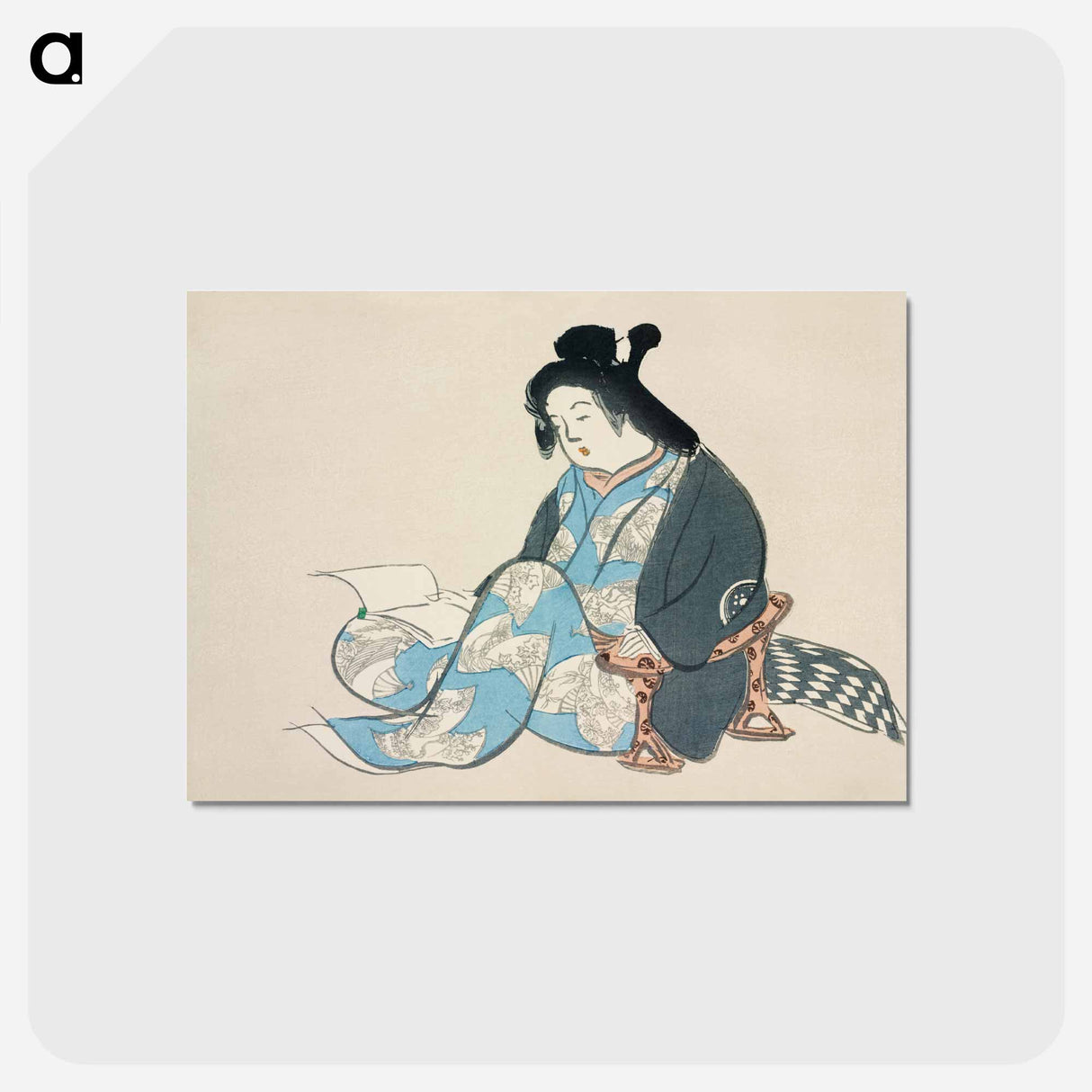 アートポストカード-Reading lady from Momoyogusa–Flowers of a Hundred Generations - 神坂 雪佳 Postcard.