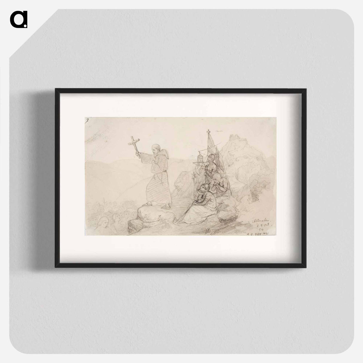 Munkki saarnaamassa kristinoppia joukolle pakanoita, oikealla neljän henkilön ryhmä - アンダース エクマン Poster.