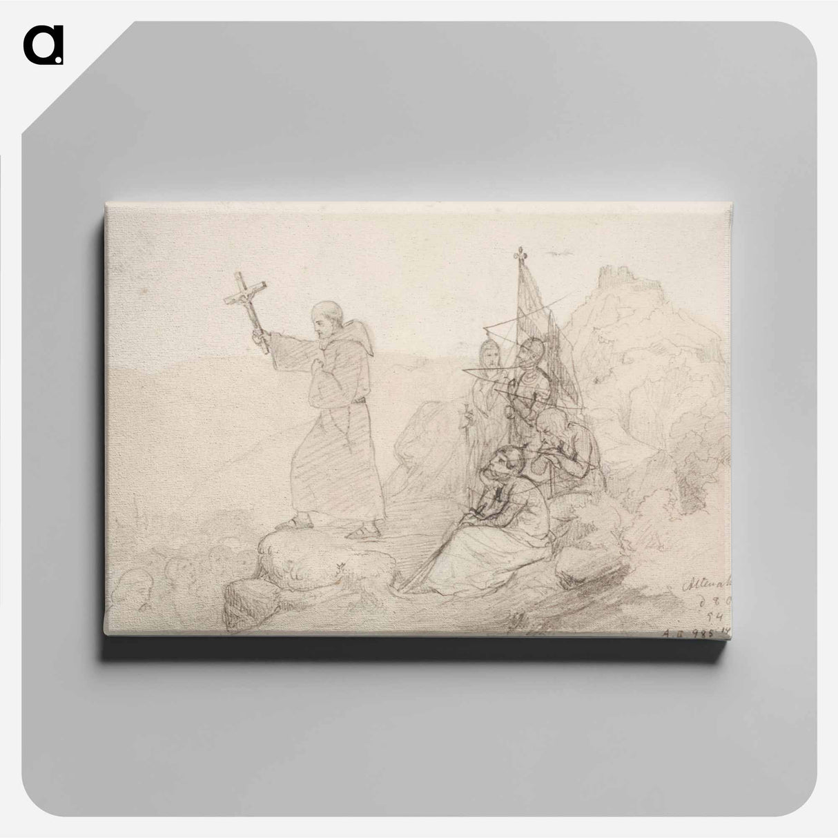 Munkki saarnaamassa kristinoppia joukolle pakanoita, oikealla neljän henkilön ryhmä - アンダース エクマン Canvas.