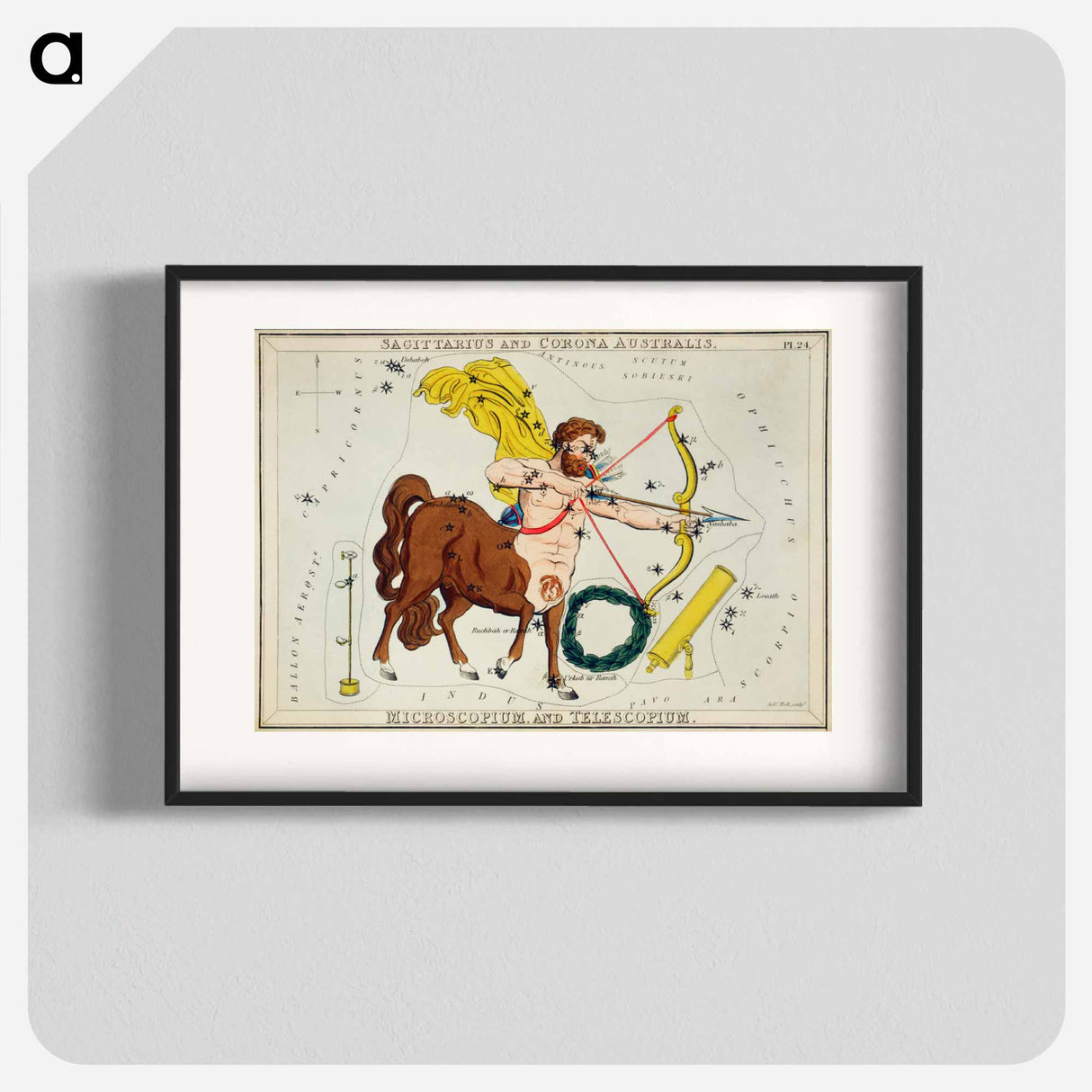 Sagittarius and Corona Australis, Microscopium and Telescopium - アンティーク地図 Poster.