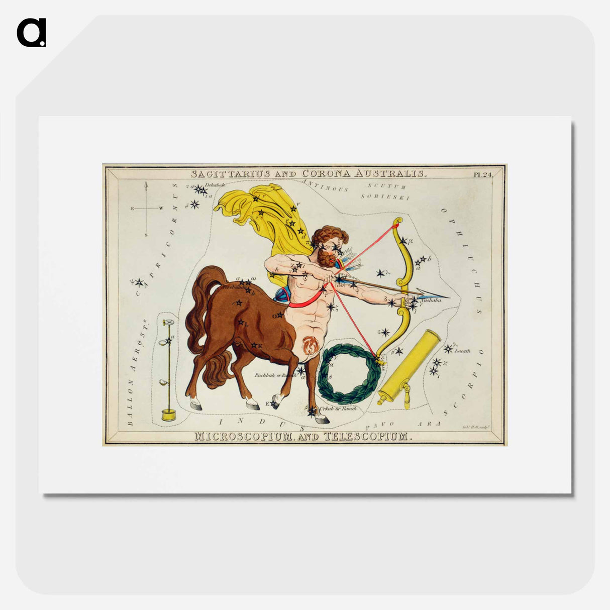 Sagittarius and Corona Australis, Microscopium and Telescopium - アンティーク地図 Poster.