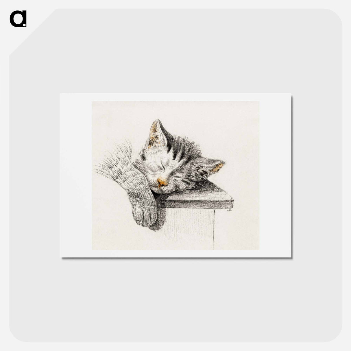 アートポストカード-Sketch of a sleeping cat - ジャン ベルナール Postcard.