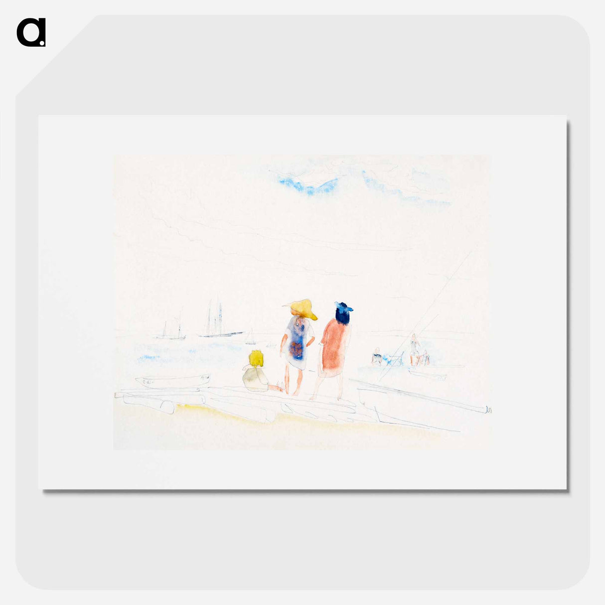 Two Women and Child on Beach - チャールズ デムス Poster.