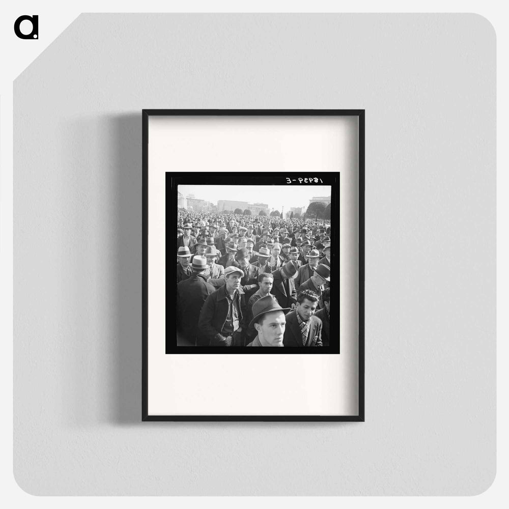 Listening to speeches at mass meeting of Works Progress Administration (WPA) workers protesting congressional cut of relief appropriations. San Francisco, California - Dorothea Lange Poster.
