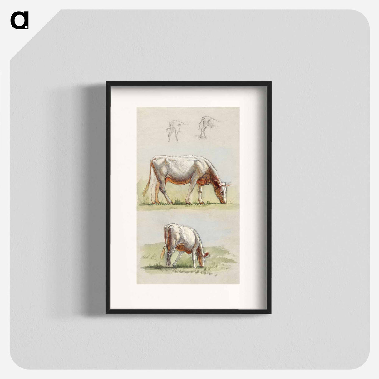 アートポスター-Cattle, Two Grazing Cows and the Backs of Calves - サミュエル コールマン Poster.