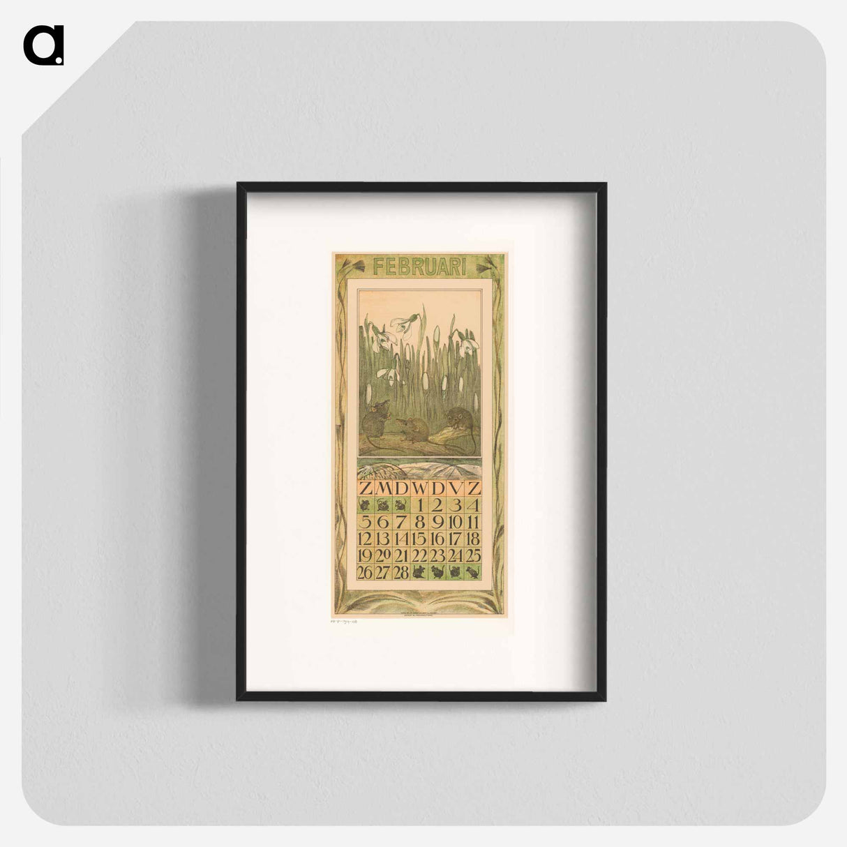 Calendar February with cute cats at night - Theo van Hoytema Poster.