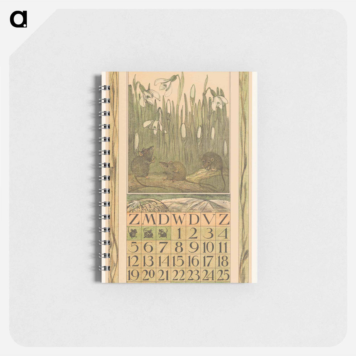 Kalenderblad februari met sneeuwklokjes en muizen - テオ ヴァン ホイテマ Memo.