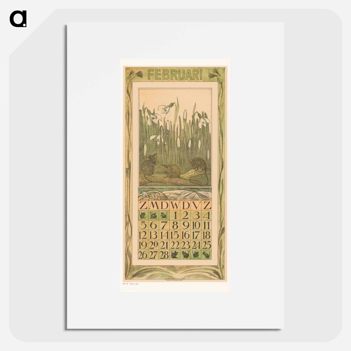 Calendar February with cute cats at night - Theo van Hoytema Poster.