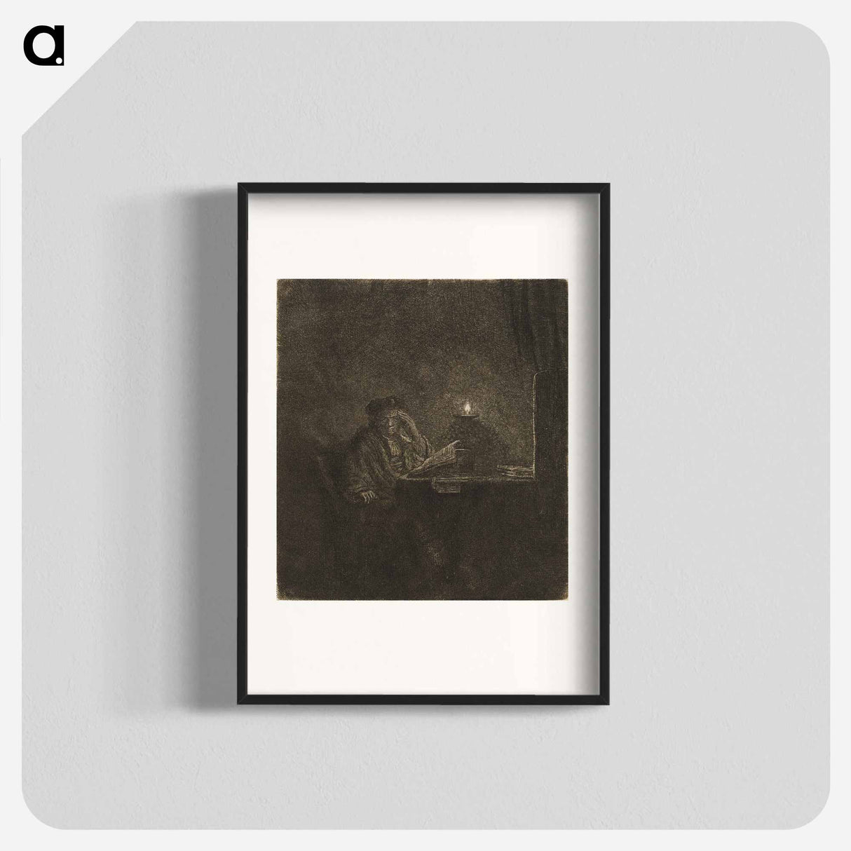 Student at a Table by Candlelight - レンブラント ファン レイン Poster.