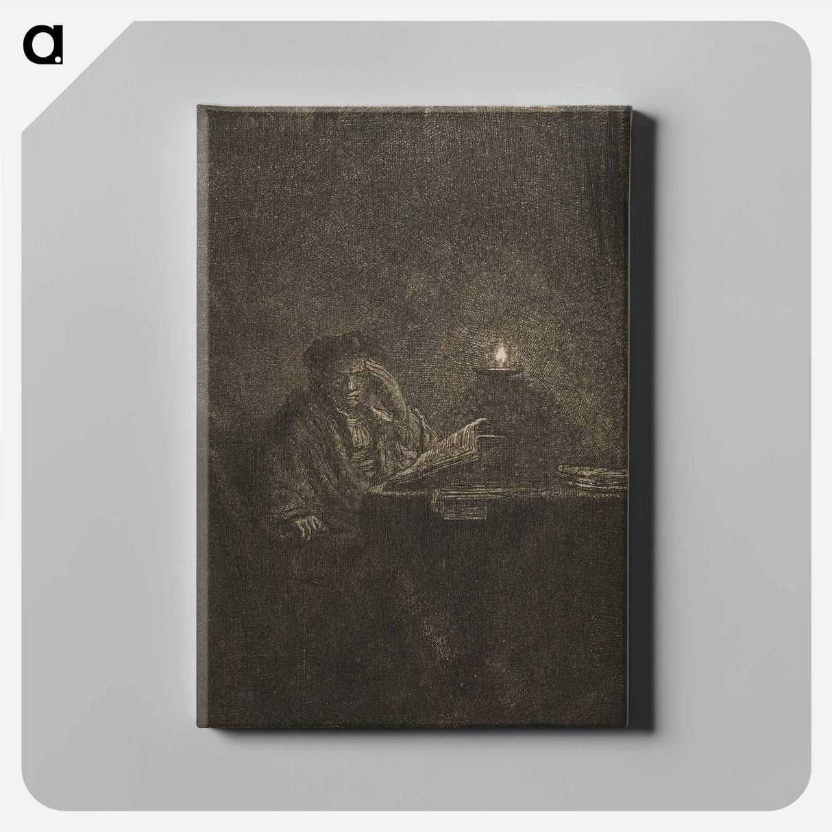 アートパネル-Student at a Table by Candlelight - レンブラント ファン レイン Canvas.