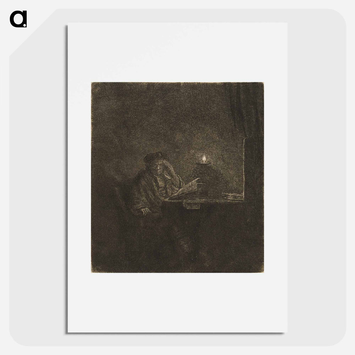 Student at a Table by Candlelight - レンブラント ファン レイン Poster.