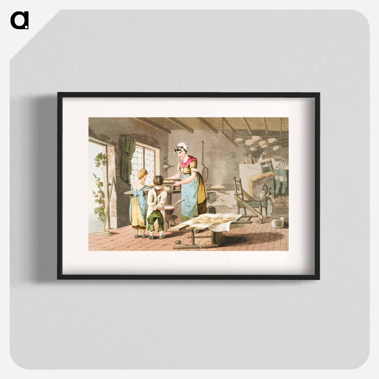 Illustration of woman making oat cakes - 19世紀のヨークシャー Poster.