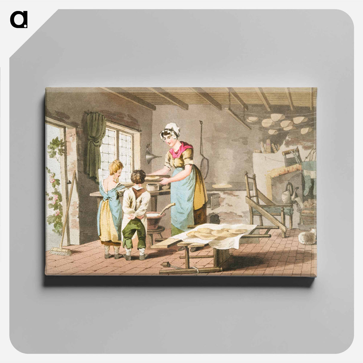 Illustration of woman making oat cakes - 19世紀のヨークシャー Canvas.