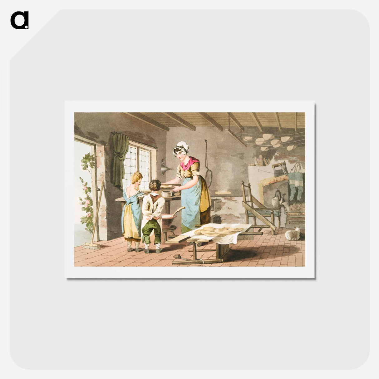 Illustration of woman making oat cakes - 19世紀のヨークシャー Postcard.