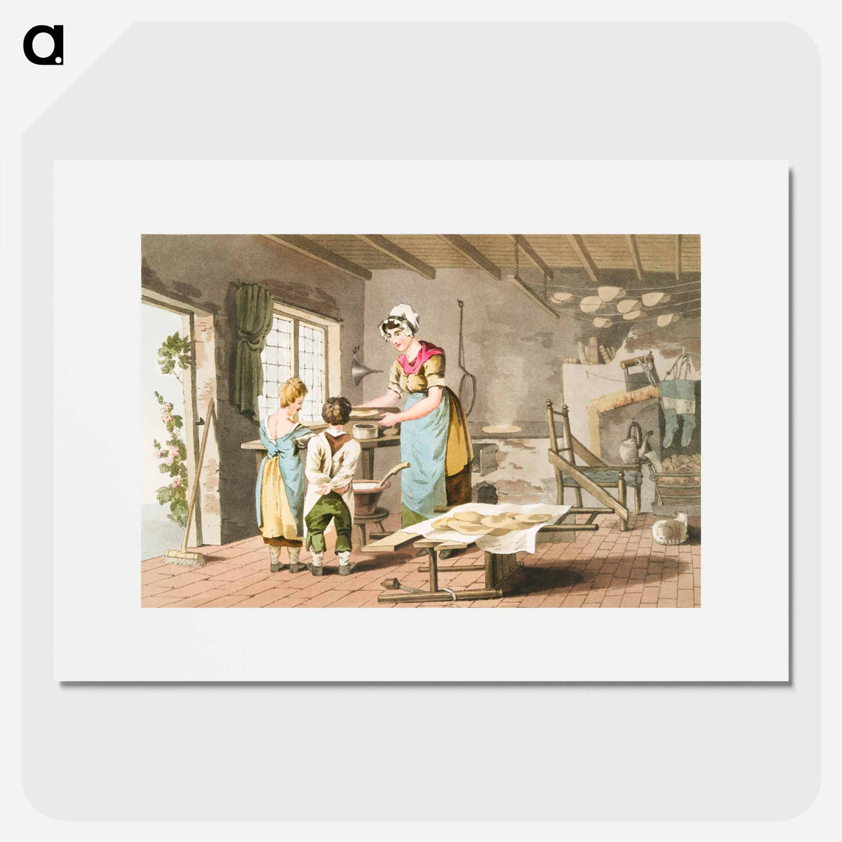 Illustration of woman making oat cakes - 19世紀のヨークシャー Poster.