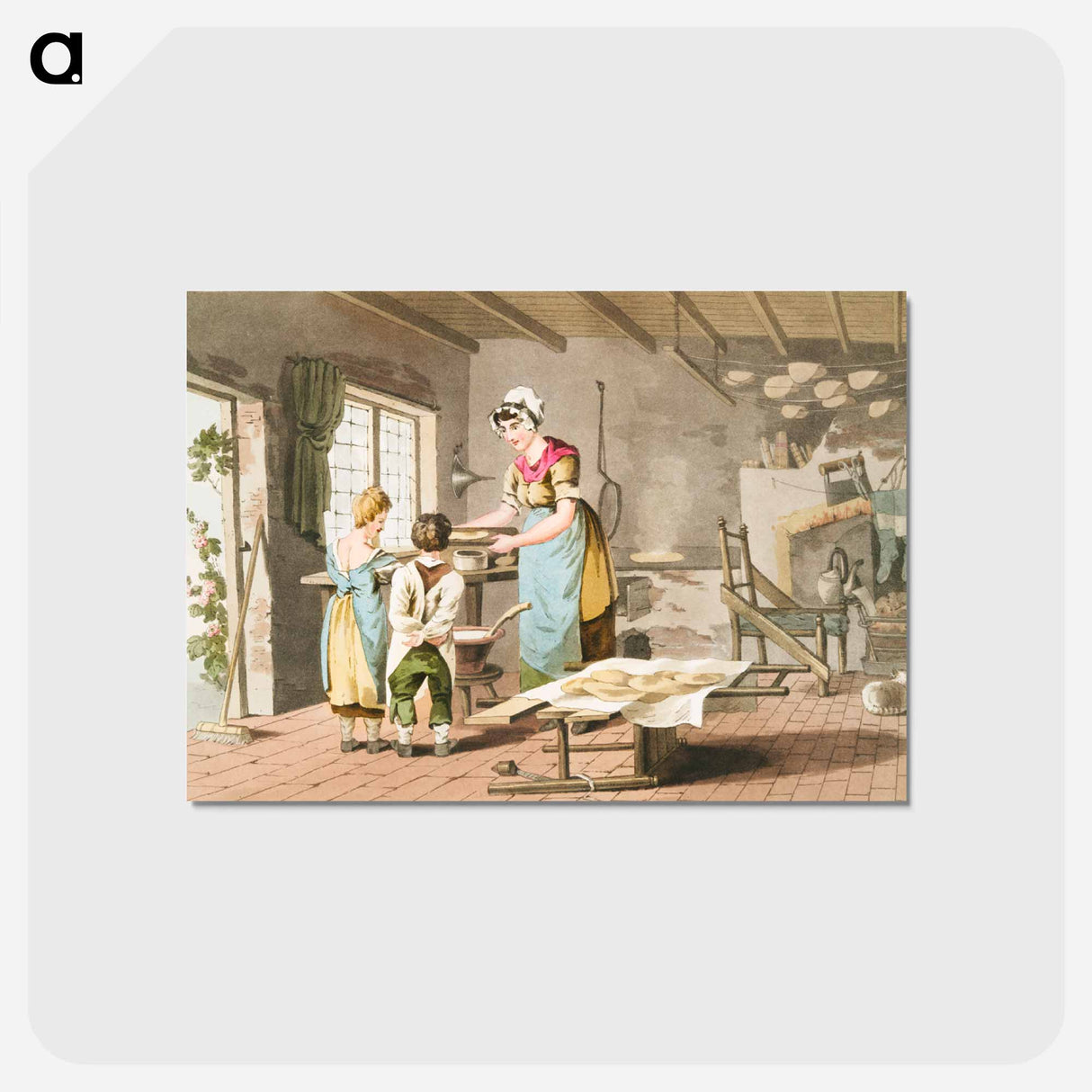 Illustration of woman making oat cakes - 19世紀のヨークシャー Postcard.