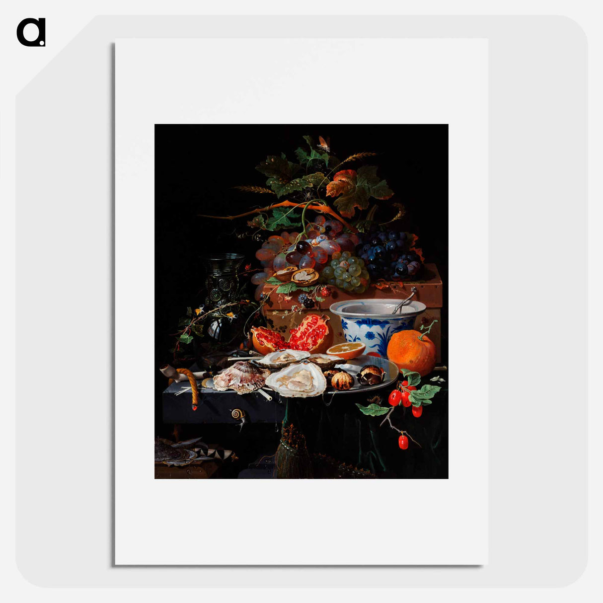 Fruits and oysters - エイブラハム ミニョン Poster.