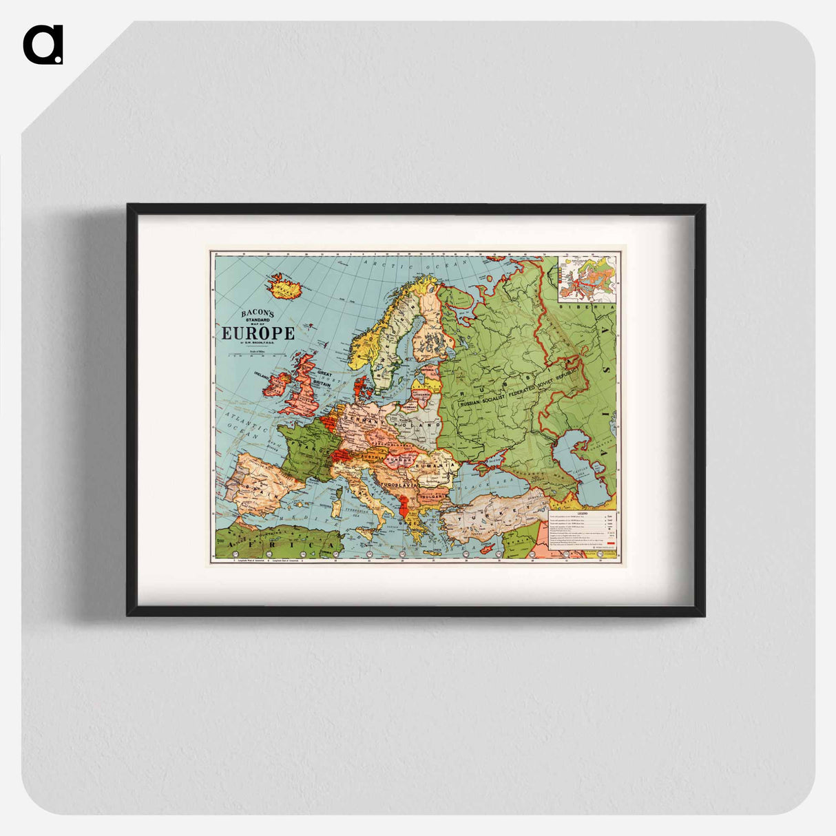 Bacon's standard map of Europe - アンティーク地図 Poster.