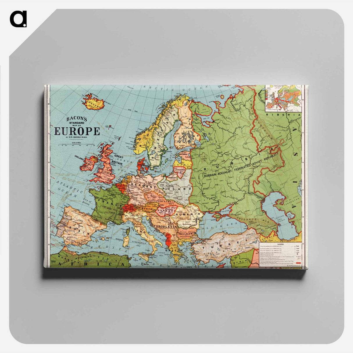 Bacon's standard map of Europe - アンティーク地図 Canvas.