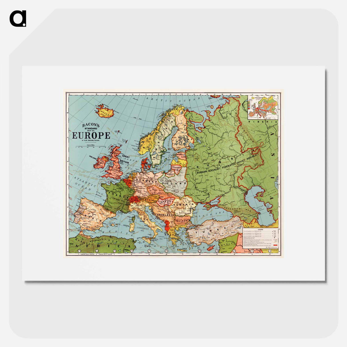 Bacon's standard map of Europe - アンティーク地図 Poster.