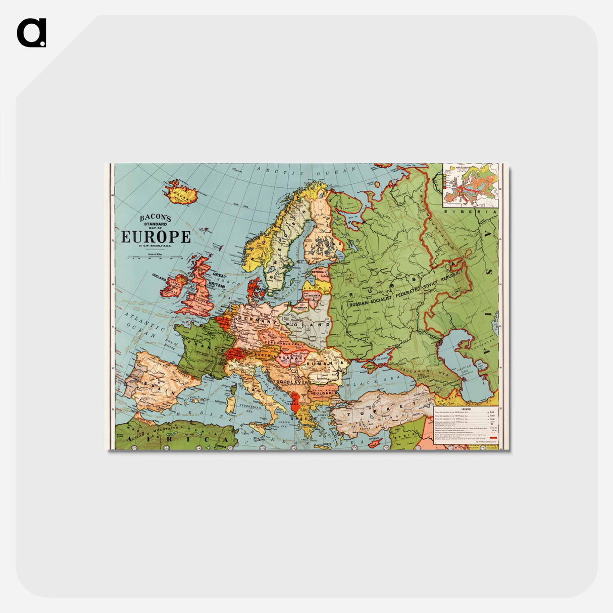 アートポストカード-Bacon's standard map of Europe - アンティーク地図 Postcard.