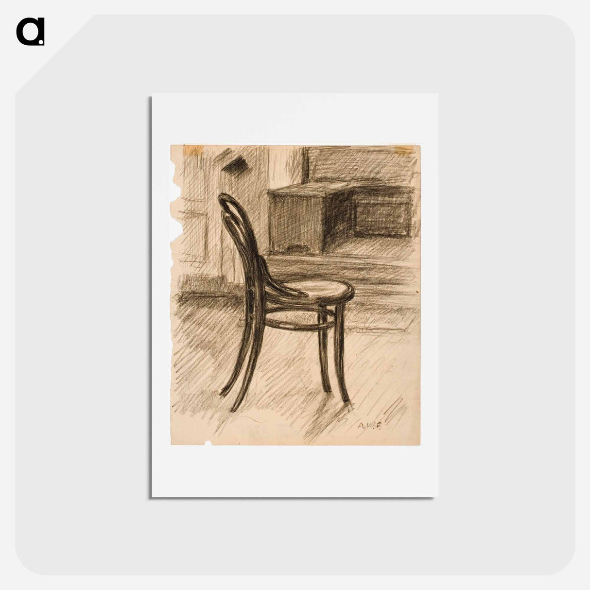 Tuoli, sivusta nähtynä, taustalla kirjoituspöytä - アルフレッド ウィリアム フィンチ Postcard.