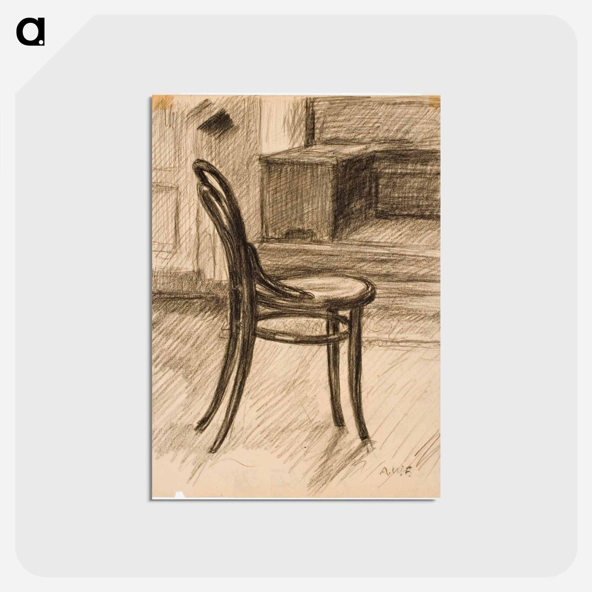 Tuoli, sivusta nähtynä, taustalla kirjoituspöytä - アルフレッド ウィリアム フィンチ Postcard.