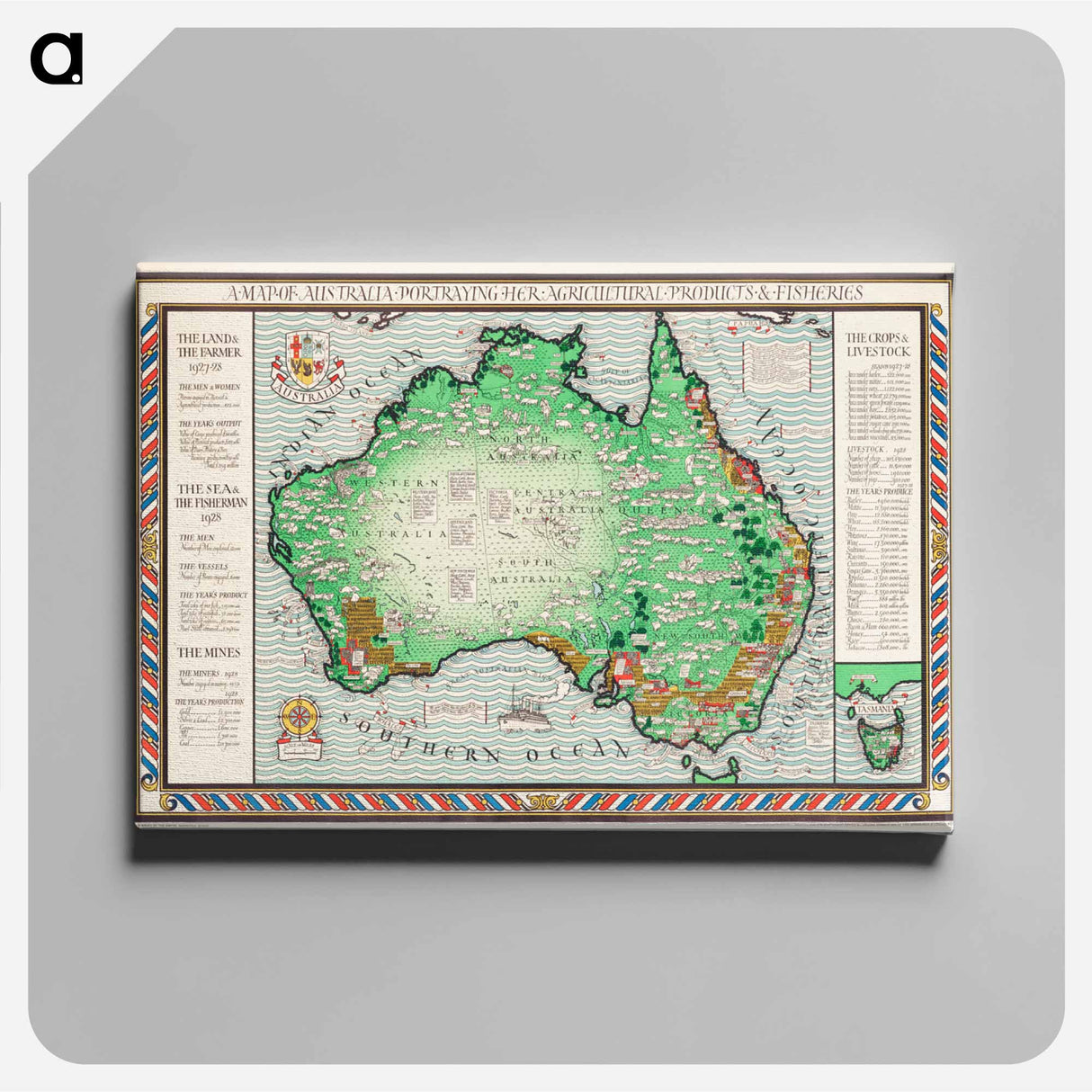 A Map of Australia - アンティーク地図 Canvas.
