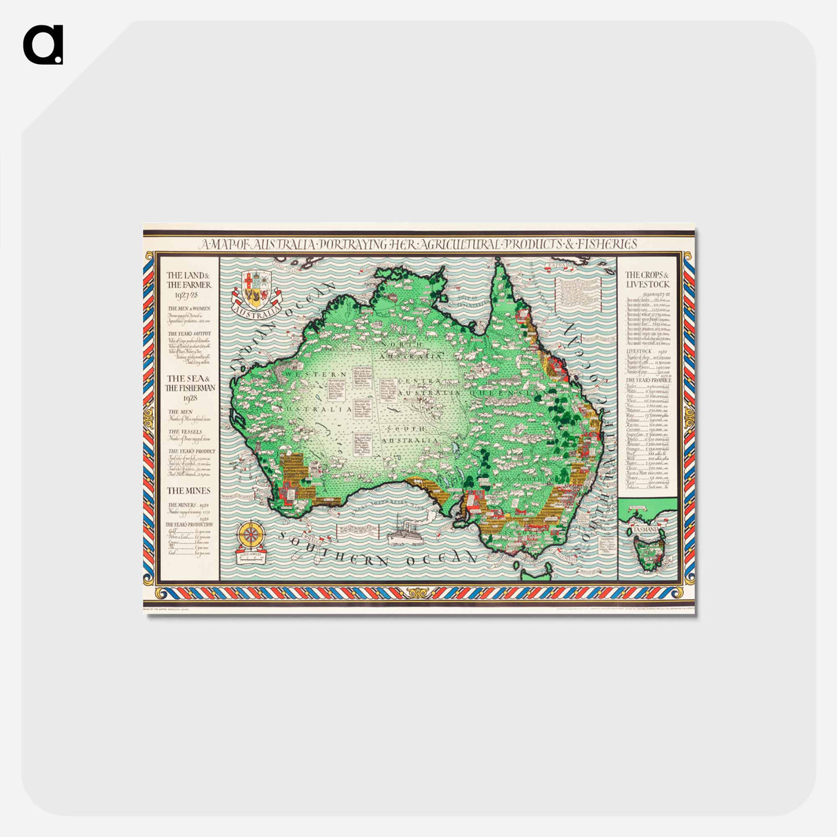アートポストカード-A Map of Australia - アンティーク地図 Postcard.
