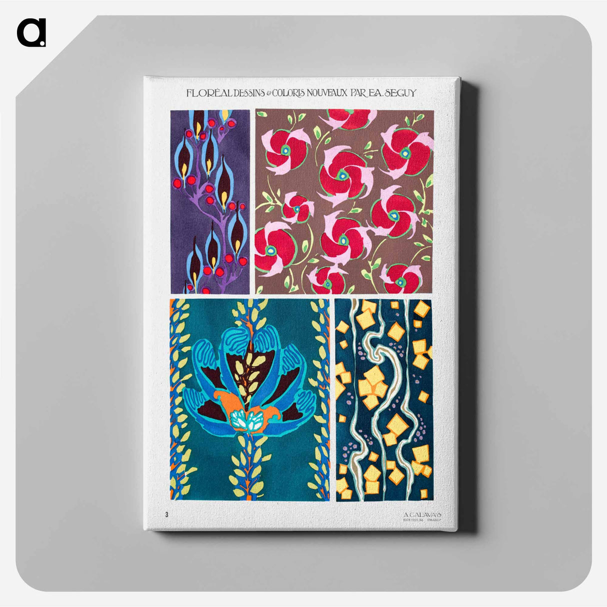Floral colorful background, vintage art deco & art nouveau background, plate no. 3. - E.A.セギー Canvas.