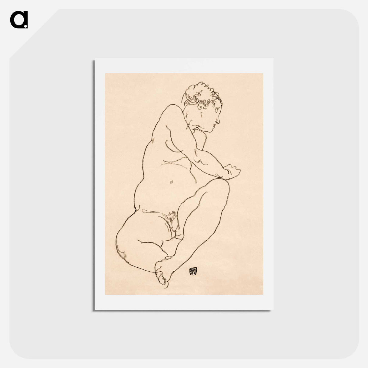 Female Nude Bending to the Left - エゴン シーレ Postcard.