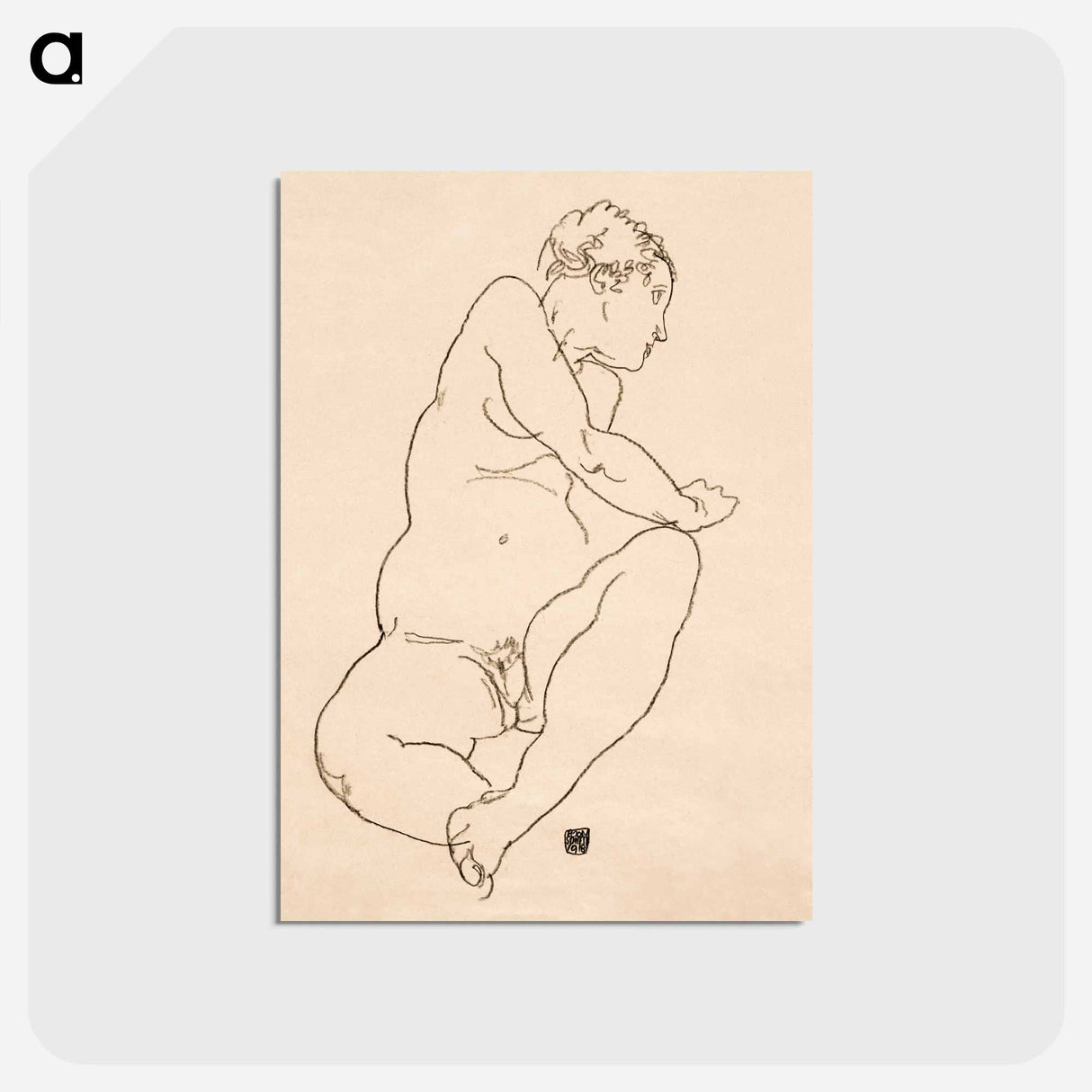 Female Nude Bending to the Left - エゴン シーレ Postcard.